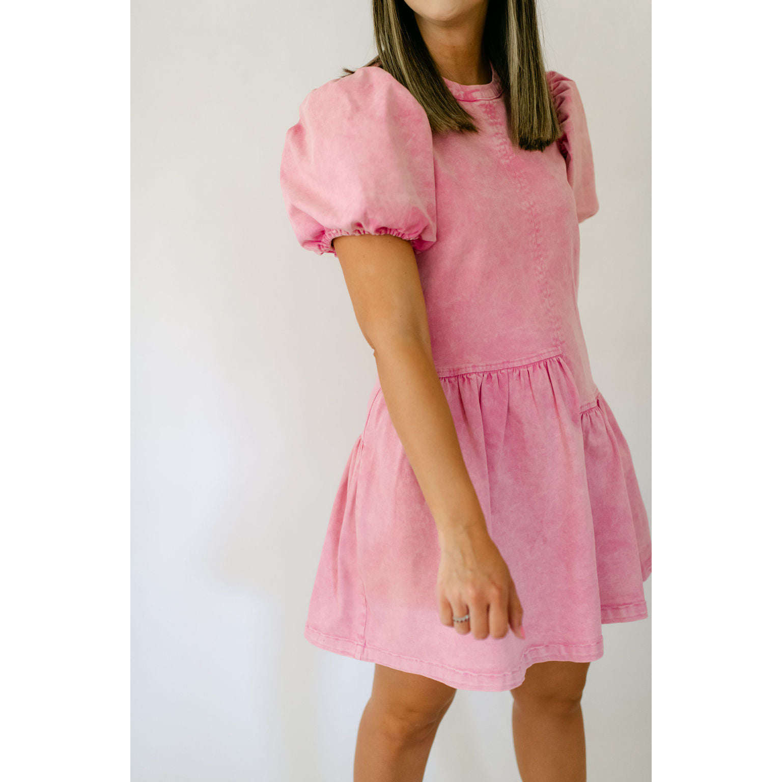 8.28 Boutique:English Factory,English Factory Pink Stretch Denim Mini Dress,Dress