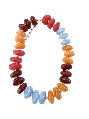 Stanley Chunky Beaded Necklace with Heart Charm - Dark Multi
