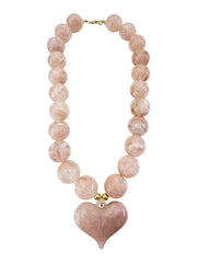 Kaiden Chunky Beaded Necklace with Heart Charm - Light Pink