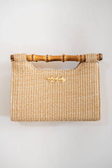 Mary Natural Straw Clutch - Bamboo Natural Handle - WS