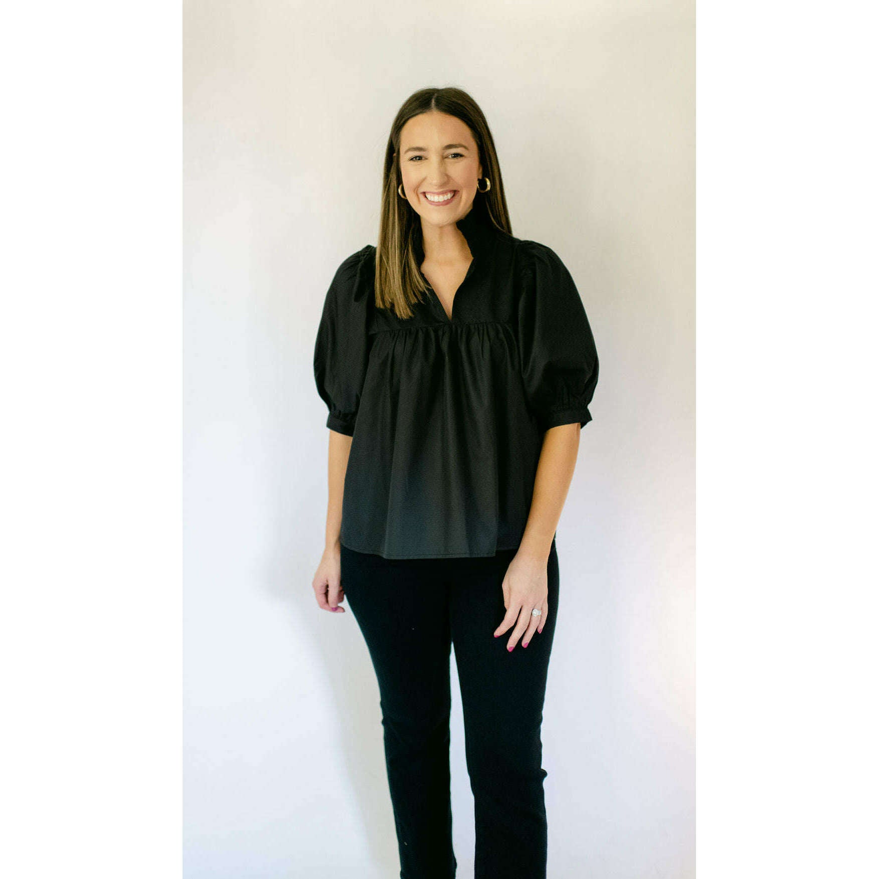 8.28 Boutique:Jade by Melody Tam,Jade Melody Tam High Neck Puff Sleeve Top in Black,Top