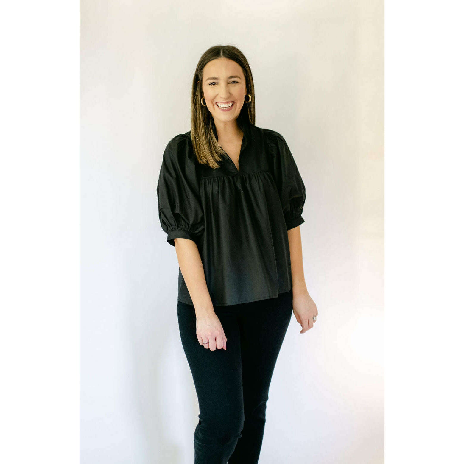 8.28 Boutique:Jade by Melody Tam,Jade Melody Tam High Neck Puff Sleeve Top in Black,Top