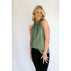 8.28 Boutique:Jade Melody Tam,Jade Melody Tam Pleather Halter Sage Top,Tops