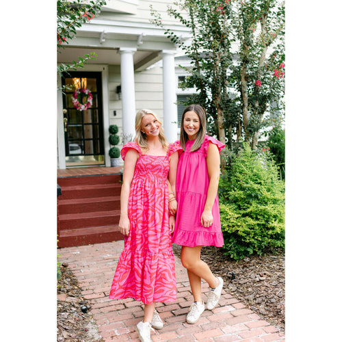 8.28 Boutique:Joy*Joy,Joy*Joy Smocked Shoulder Tiered Dress in Hot Pink,Dress