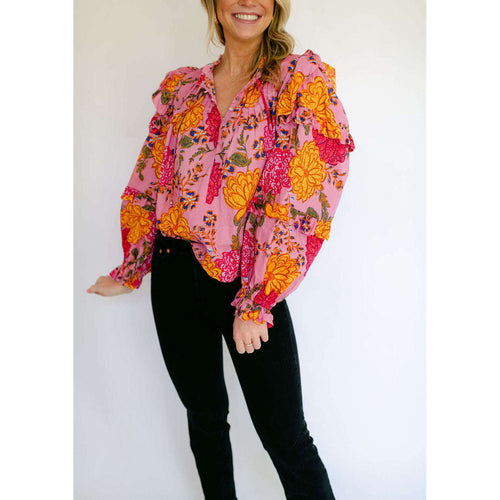8.28 Boutique:Karlie Clothes,Karlie Clothes Pink Floral Puff Sleeve Top,Top