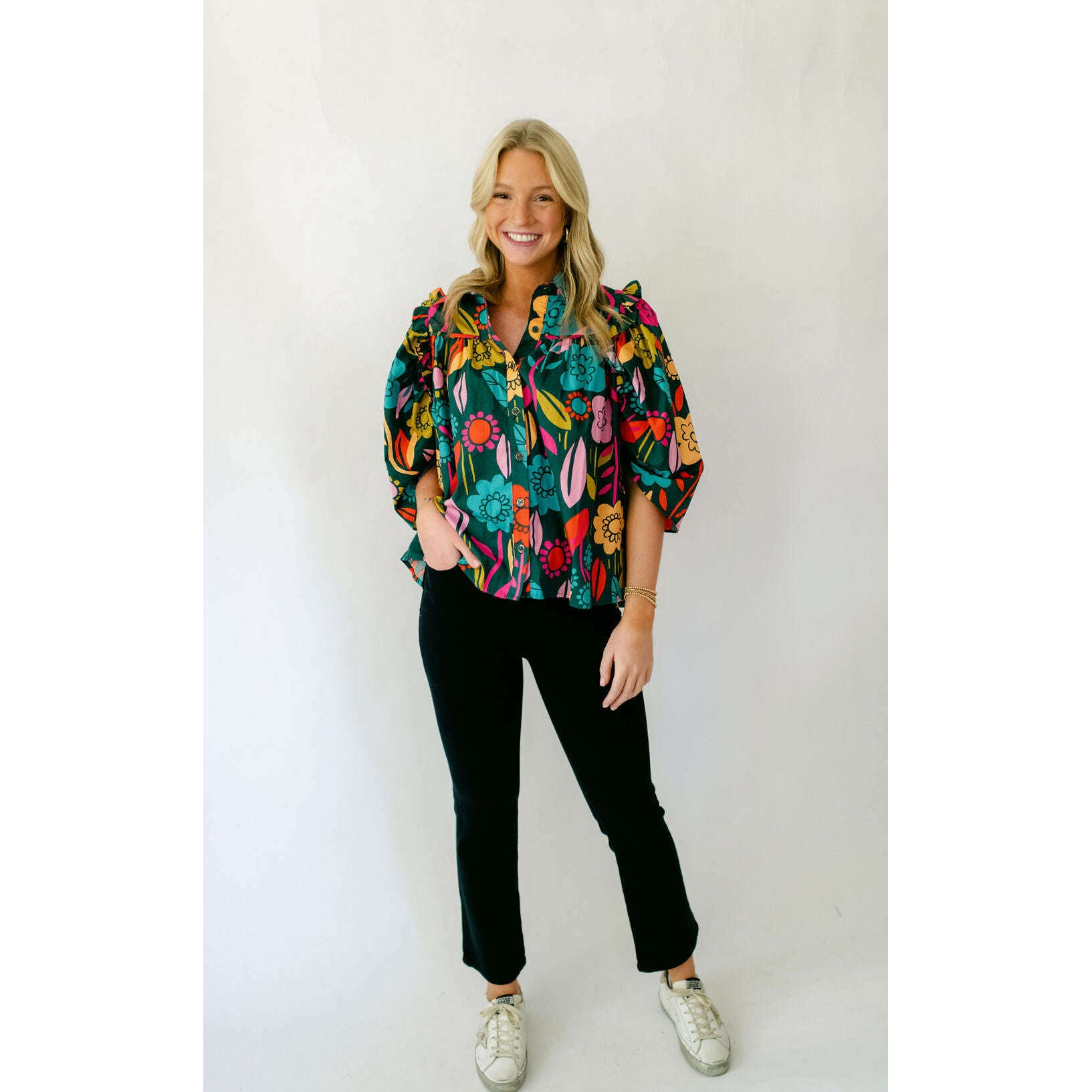 8.28 Boutique:Karlie Clothes,Karlie Retro Floral Garden Button Up Ruffle Top,Shirts & Tops