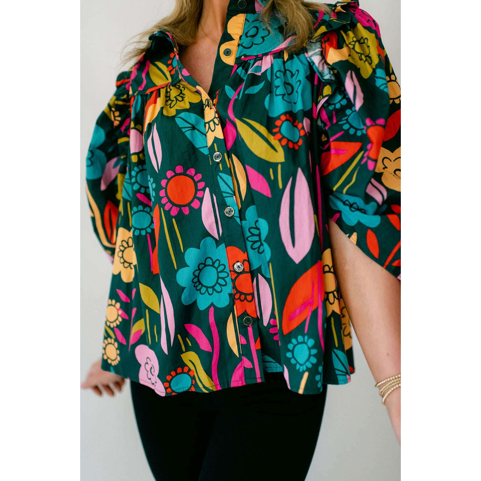 8.28 Boutique:Karlie Clothes,Karlie Retro Floral Garden Button Up Ruffle Top,Shirts & Tops