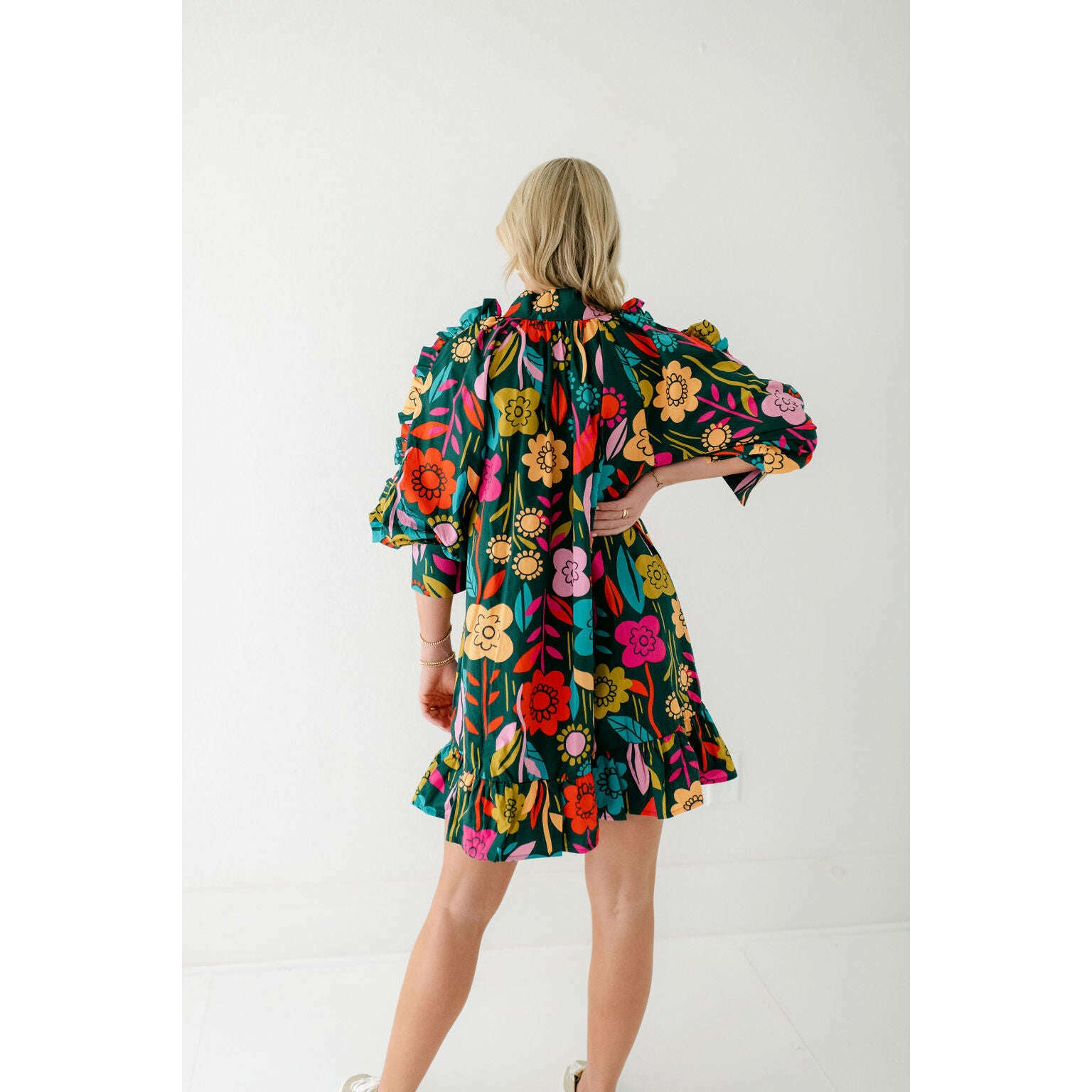 8.28 Boutique:Karlie Clothes,Karlie Retro Floral Garden Ruffle Sleeve V-Neck Dress,Dress