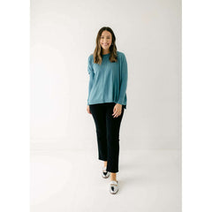 8.28 Boutique:Karlie Clothes,Karlie Solid Novelty Crew Sweater in Dusty Blue,Sweaters