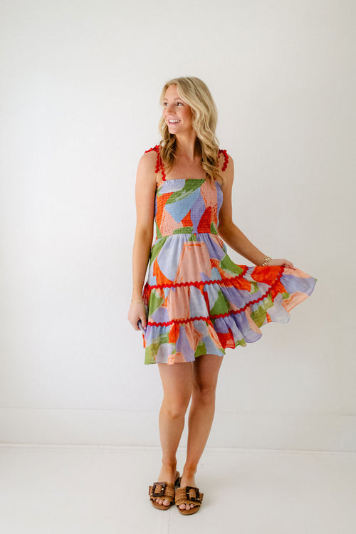 8.28 Boutique:Meet Me in Santorini,Meet Me in Santorini Ella Dress in Abstract Coral,Dress