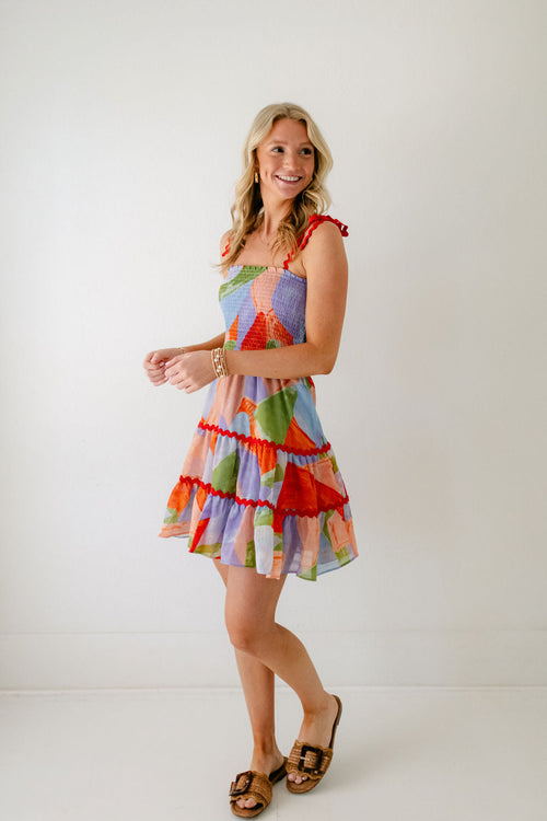 8.28 Boutique:Meet Me in Santorini,Meet Me in Santorini Ella Dress in Abstract Coral,Dress