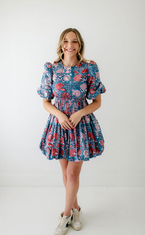 8.28 Boutique:Sohana,Sohana Veronica Bubble Hem Blue and Pink Dress,Dress