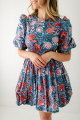 8.28 Boutique:Sohana,Sohana Veronica Bubble Hem Blue and Pink Dress,Dress