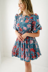 8.28 Boutique:Sohana,Sohana Veronica Bubble Hem Blue and Pink Dress,Dress
