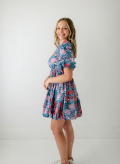 8.28 Boutique:Sohana,Sohana Veronica Bubble Hem Blue and Pink Dress,Dress