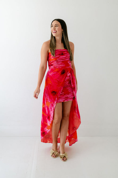 8.28 Boutique:Hutch,Hutch Lissi Strapless Ruched Mini Dress in Grenadine Painted Floral,Dress