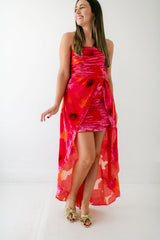 8.28 Boutique:Hutch,Hutch Lissi Strapless Ruched Mini Dress in Grenadine Painted Floral,Dress