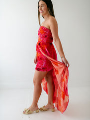 8.28 Boutique:Hutch,Hutch Lissi Strapless Ruched Mini Dress in Grenadine Painted Floral,Dress