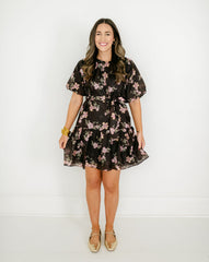 8.28 Boutique:Joy*Joy,Joy*Joy Midnight Floral Ruched Shoulder Dress,Dress