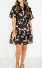 8.28 Boutique:Joy*Joy,Joy*Joy Midnight Floral Ruched Shoulder Dress,Dress