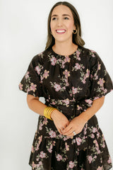 8.28 Boutique:Joy*Joy,Joy*Joy Midnight Floral Ruched Shoulder Dress,Dress