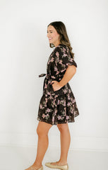 8.28 Boutique:Joy*Joy,Joy*Joy Midnight Floral Ruched Shoulder Dress,Dress