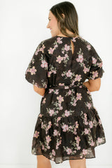 8.28 Boutique:Joy*Joy,Joy*Joy Midnight Floral Ruched Shoulder Dress,Dress