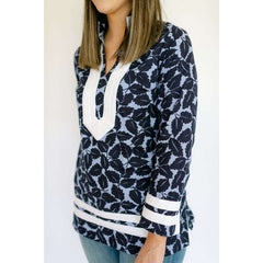 8.28 Boutique:Sail to Sable,Sail to Sable Long Sleeve Classic Tunic in Navy Hydrangea,Tops