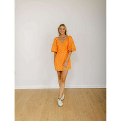 8.28 Boutique:Karlie Clothes,Karlie Sweetheart Orange Puff Sleeve Dress,Dress