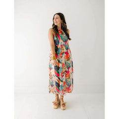 8.28 Boutique:Jade by Melody Tam,Jade Melody Tam Tropical Foliage Front Cross Halter Maxi,Dresses