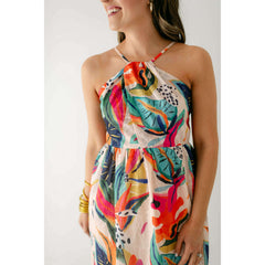 8.28 Boutique:Jade by Melody Tam,Jade Melody Tam Tropical Foliage Front Cross Halter Maxi,Dresses