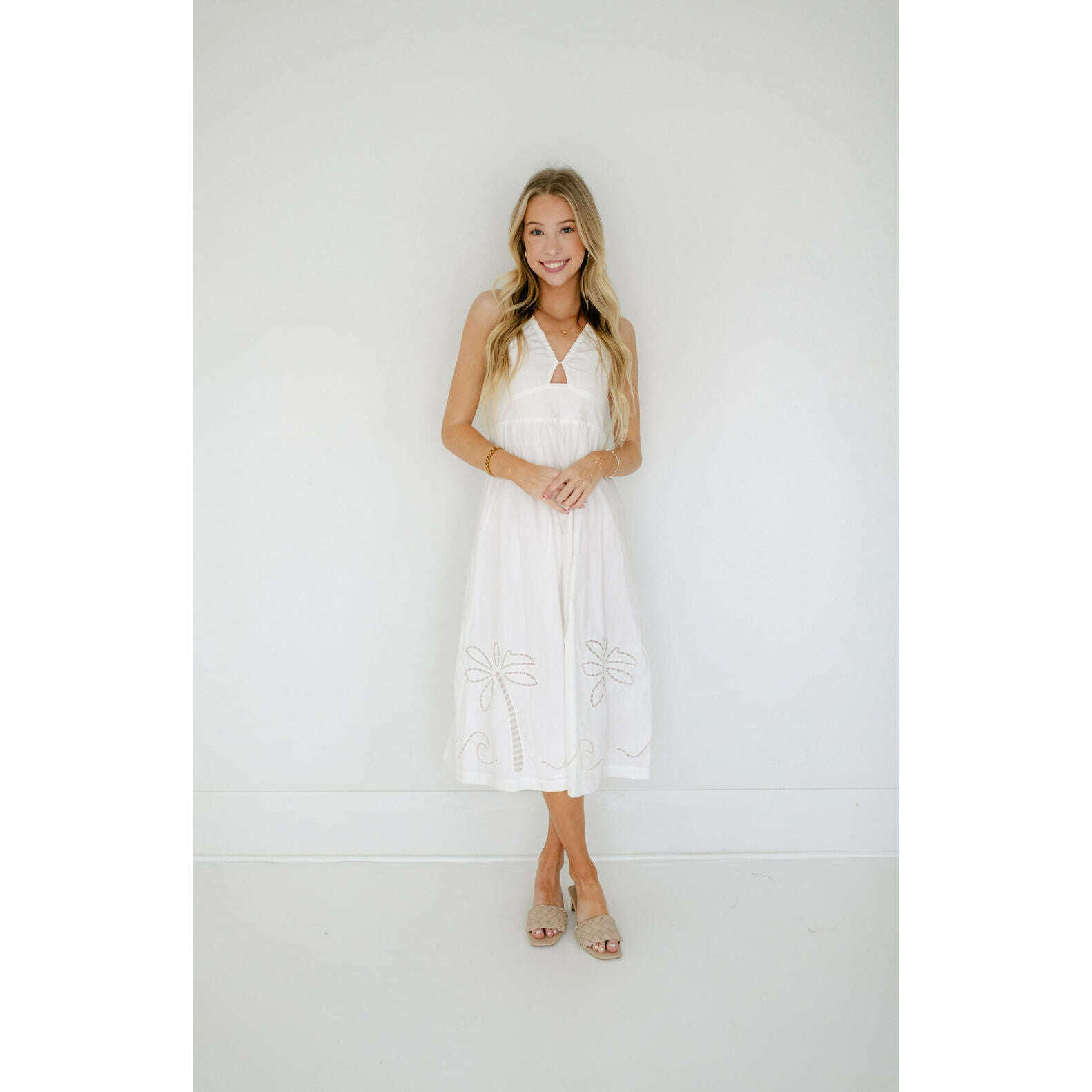 broderie midi dress Self-Portrait - Yellow Cotton Broderie Midi Dress