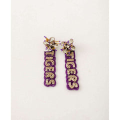 8.28 Boutique:The Pearled Panther,LSU Tigers Purple and Gold Beaded Statement Earrings,Earrings