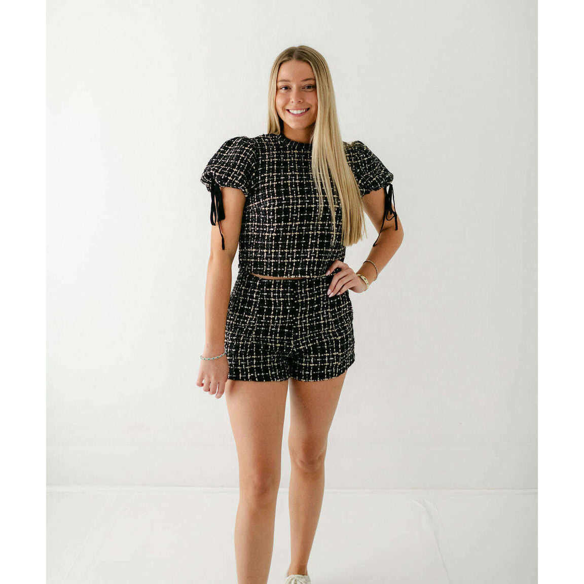 Sincerely Ours Tabitha Shorts in Black Tweed