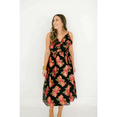 8.28 Boutique:Meet Me in Santorini,Meet Me in Santorini Scarlet Blossom Noir Bow Dress,Dress