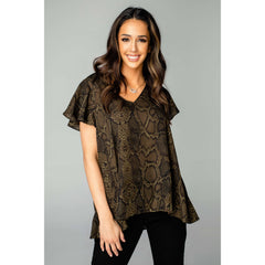 8.28 Boutique:Buddy Love,Buddy Love Avril Olive Snakeskin Top,Tops