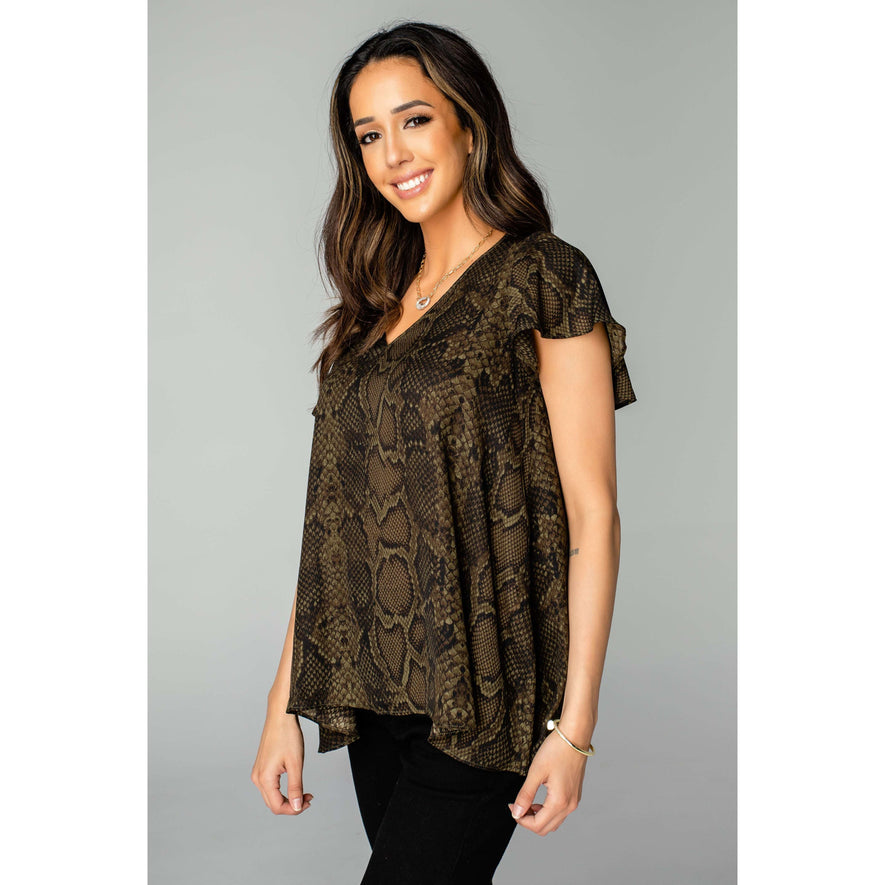 Buddy Love Avril Olive Snakeskin Top