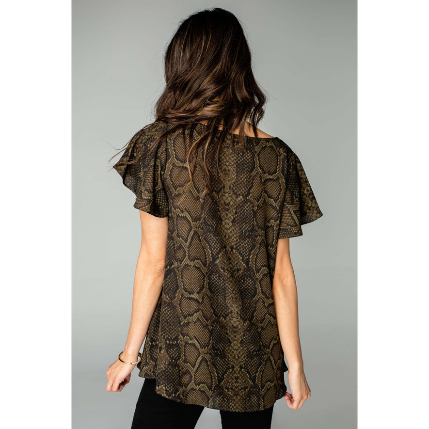 Buddy Love Avril Olive Snakeskin Top