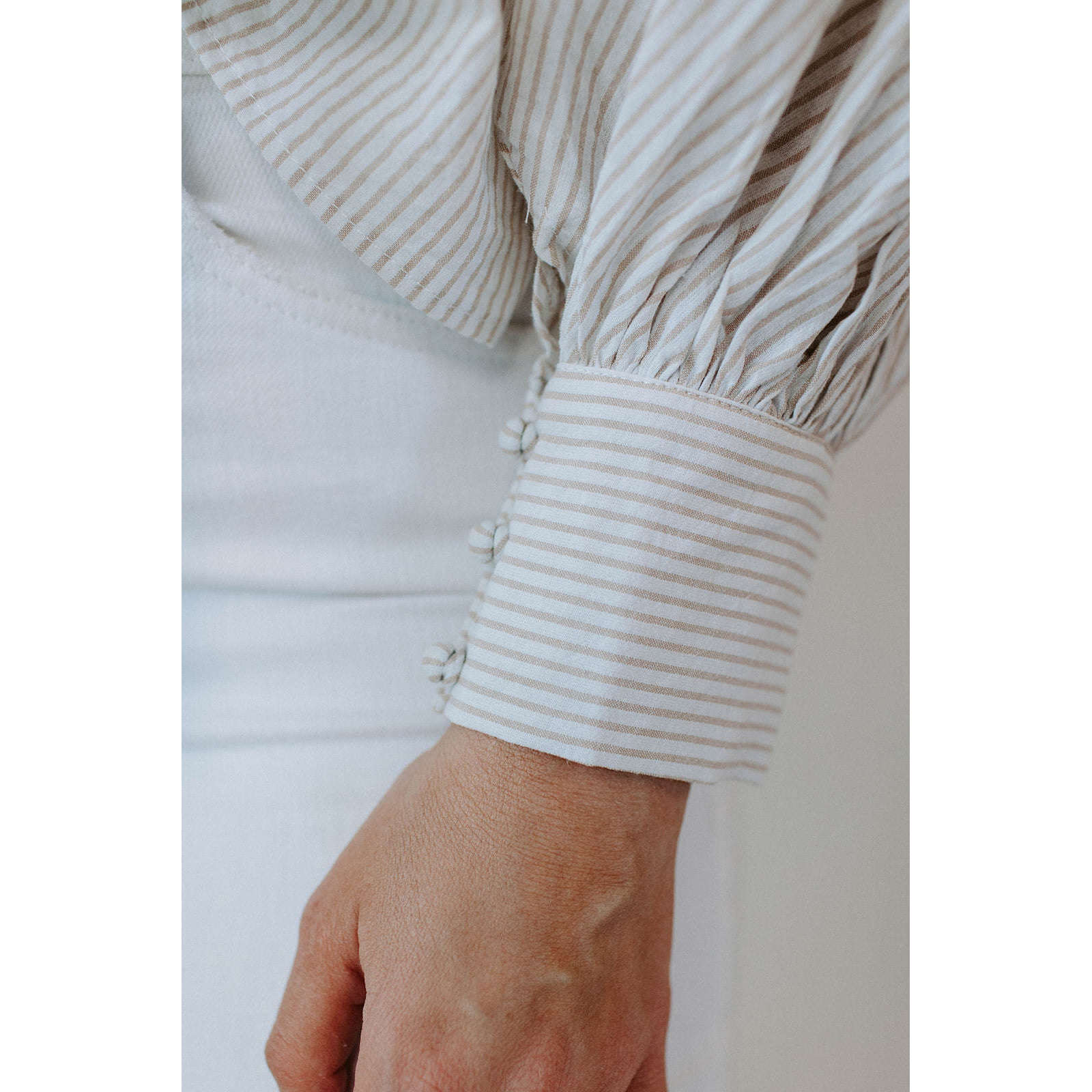 8.28 Boutique:Karlie Clothes,Karlie Tan Stripe Seersucker Ruffle Sleeve Top,Shirts & Tops