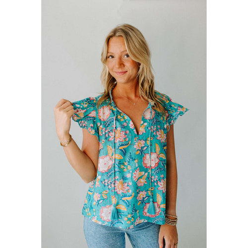 8.28 Boutique:ALLISON New York,Allison Chloe Aqua Floral Top,Shirts & Tops