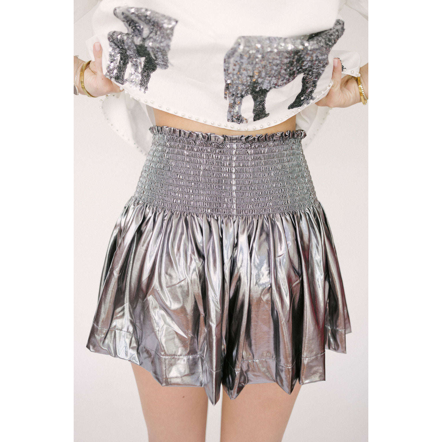 8.28 Boutique:Queen of Sparkles,Queen of Sparkles Metallic Swing Shorts,Shorts