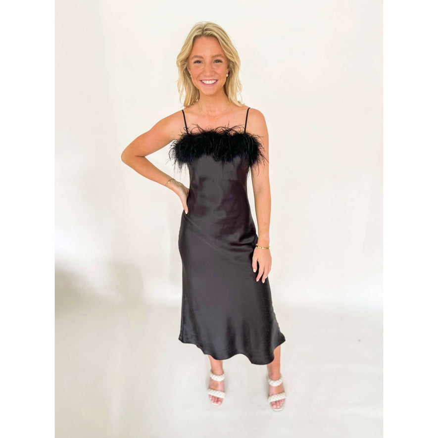 Lucy Paris Women's Flora Sleeveless Feather-Trim Slip Dress - Black
