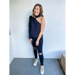 8.28 Boutique:DO + BE,The Claire Mock Neck One Shoulder Top,Top