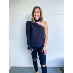 8.28 Boutique:DO + BE,The Claire Mock Neck One Shoulder Top,Top