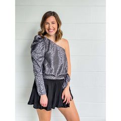 8.28 Boutique:DO + BE,The Amelia One Shoulder Animal Print Top,Tops