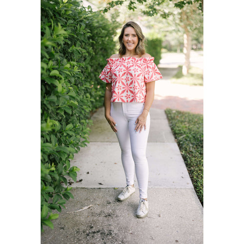 8.28 Boutique:8.28 Boutique,The Pixie Floral Embroidery Off the Shoulder Top,Shirts & Tops