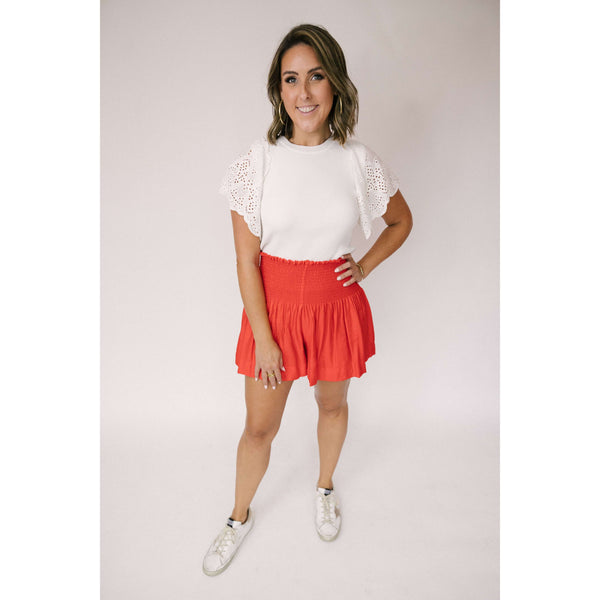 8.28 Boutique:Joy*Joy,Joy*Joy Olivia Smocked Waist Shorts in Red,Bottoms
