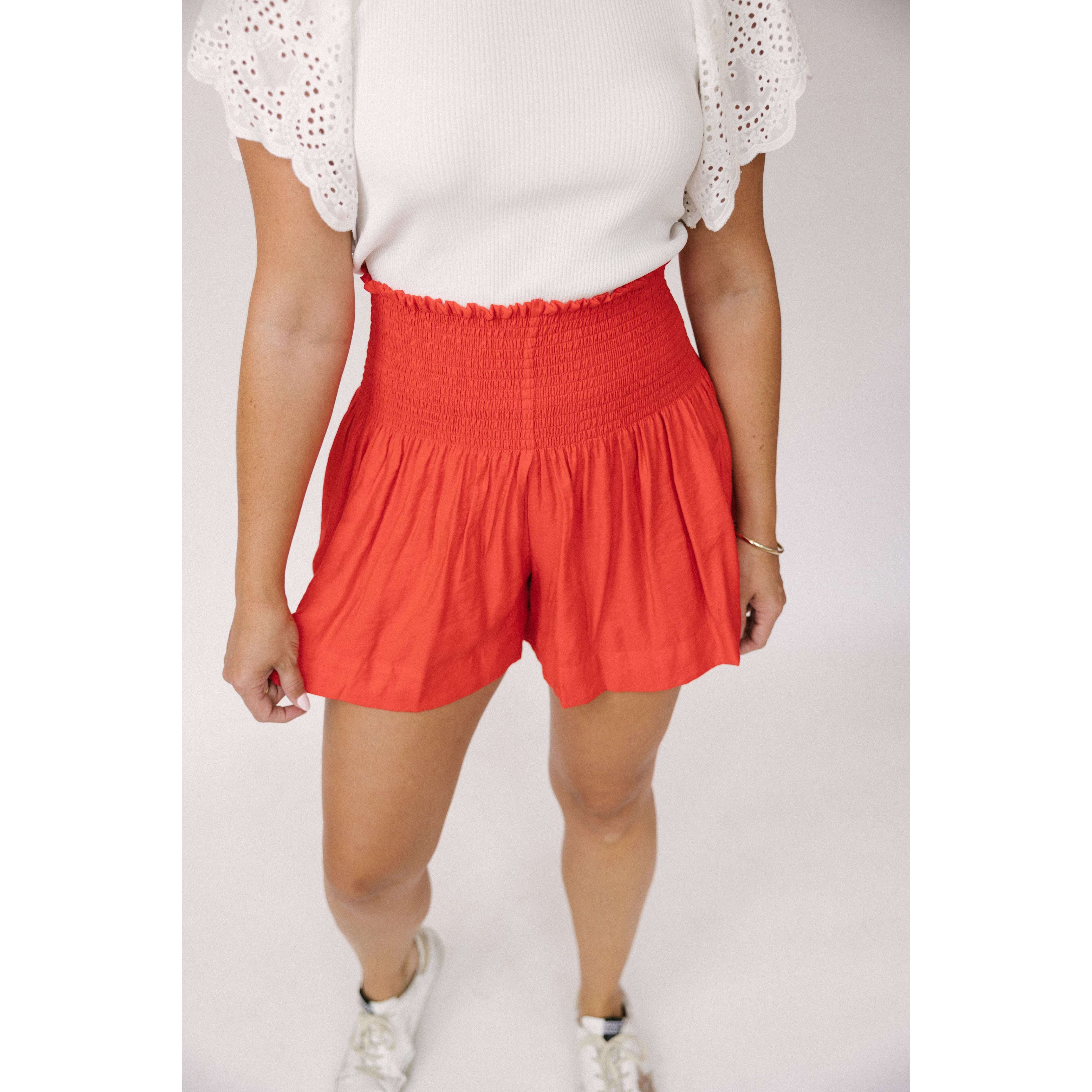 8.28 Boutique:Joy*Joy,Joy*Joy Olivia Smocked Waist Shorts in Red,Bottoms