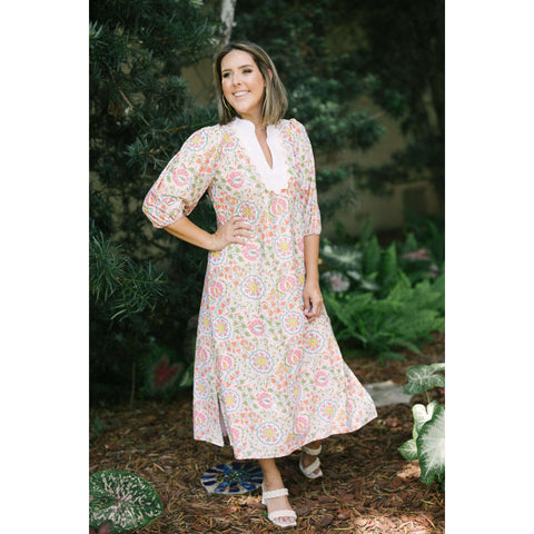 English Factory Floral Linen Smocked Top Dress