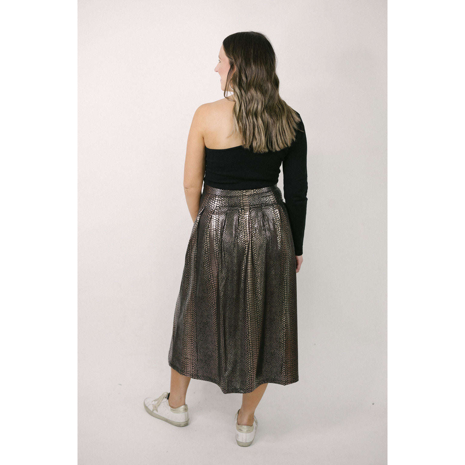 8.28 Boutique:Molly Bracken,Molly Bracken Midi Skirt in Black and Gold,skirt